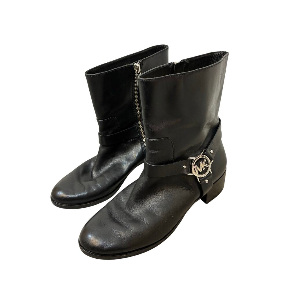 Michael Kors Fulton Harness Moto Biker Boots Black Leather Ankle Emo Grunge 8 - Picture 2 of 8